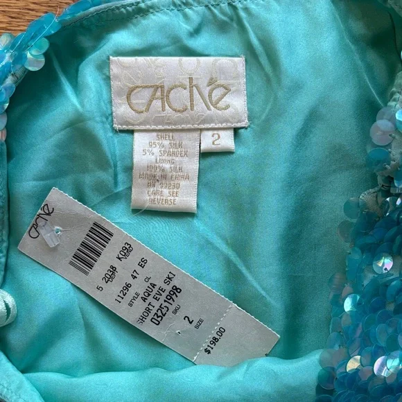 Cache Iridescent Blue Sequin Pencil Skirt - Picture 2 of 4